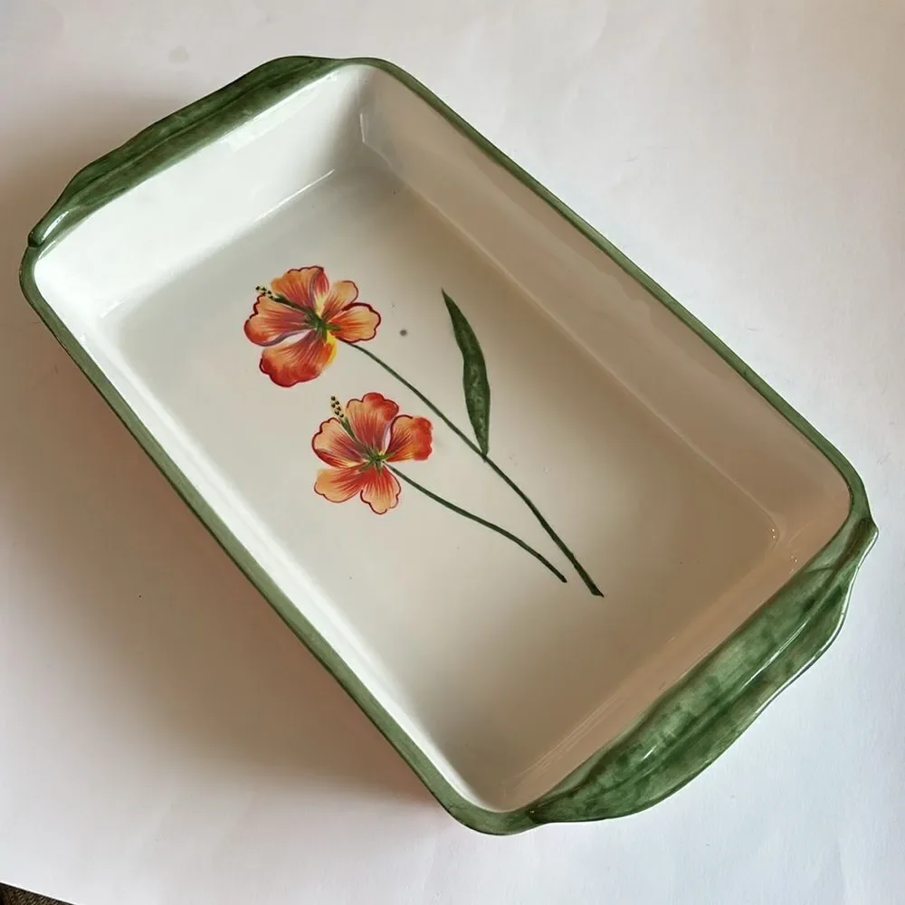 Fitz and Floyd In Bloom Floral Stripe Ceramic Rectangle Baking Casserole Dish